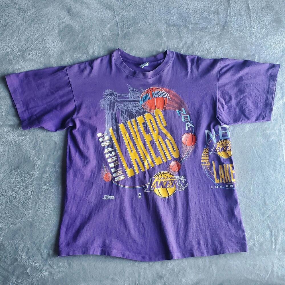 90S Salem Nba La Lakers Aerial Assault All Over Print T Shirt Mens Xl